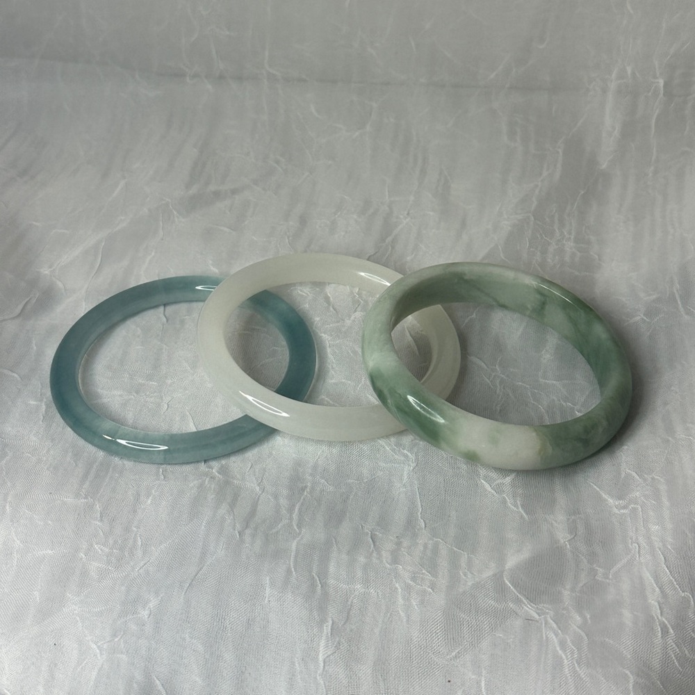 Jade Bangles Set - Green, White, Blue -Set of three Buddha Stones